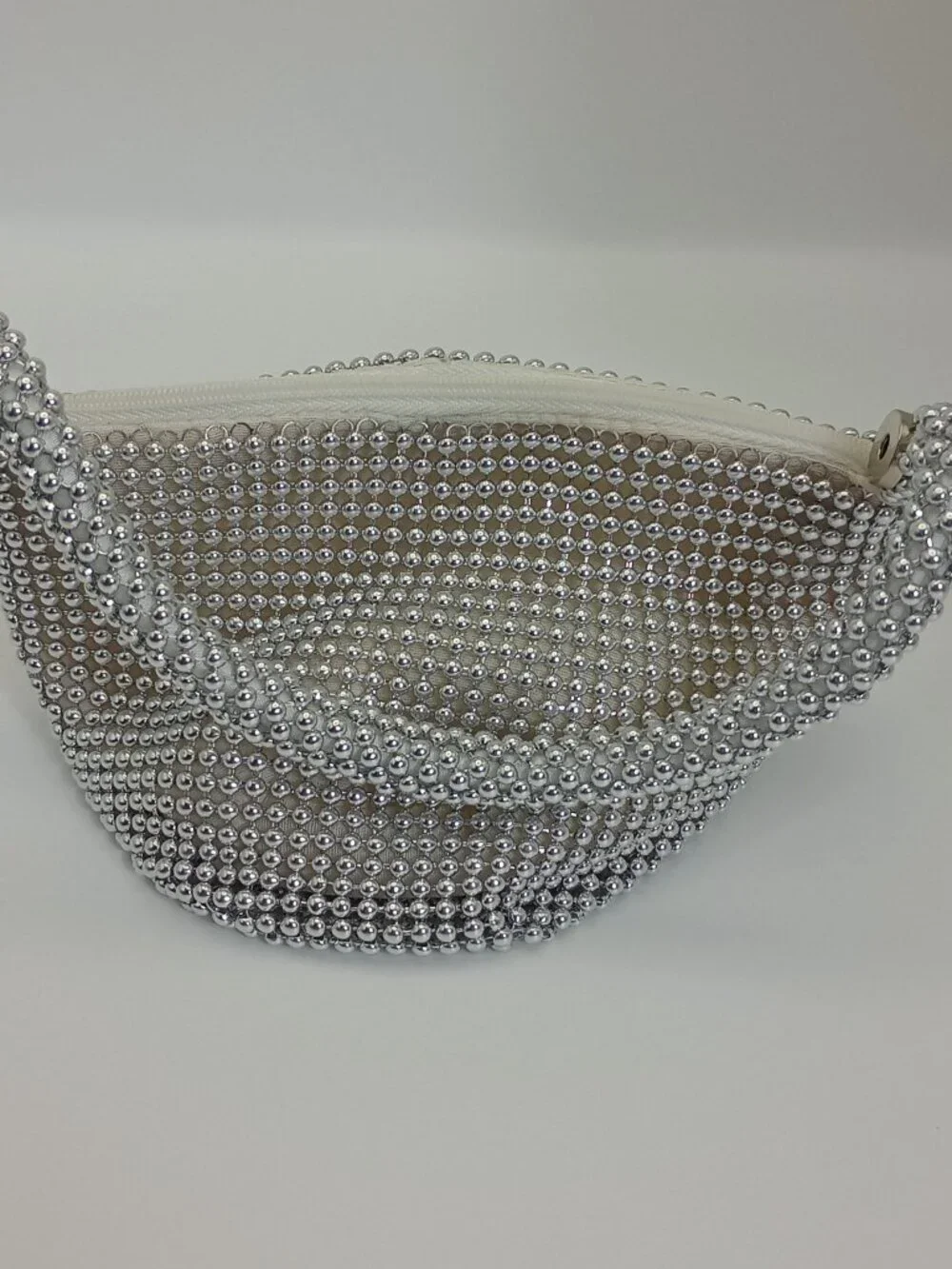 Silver Beaded Hobo Shoulder Bag Y2K Evening Party Purse Rhinestone Look